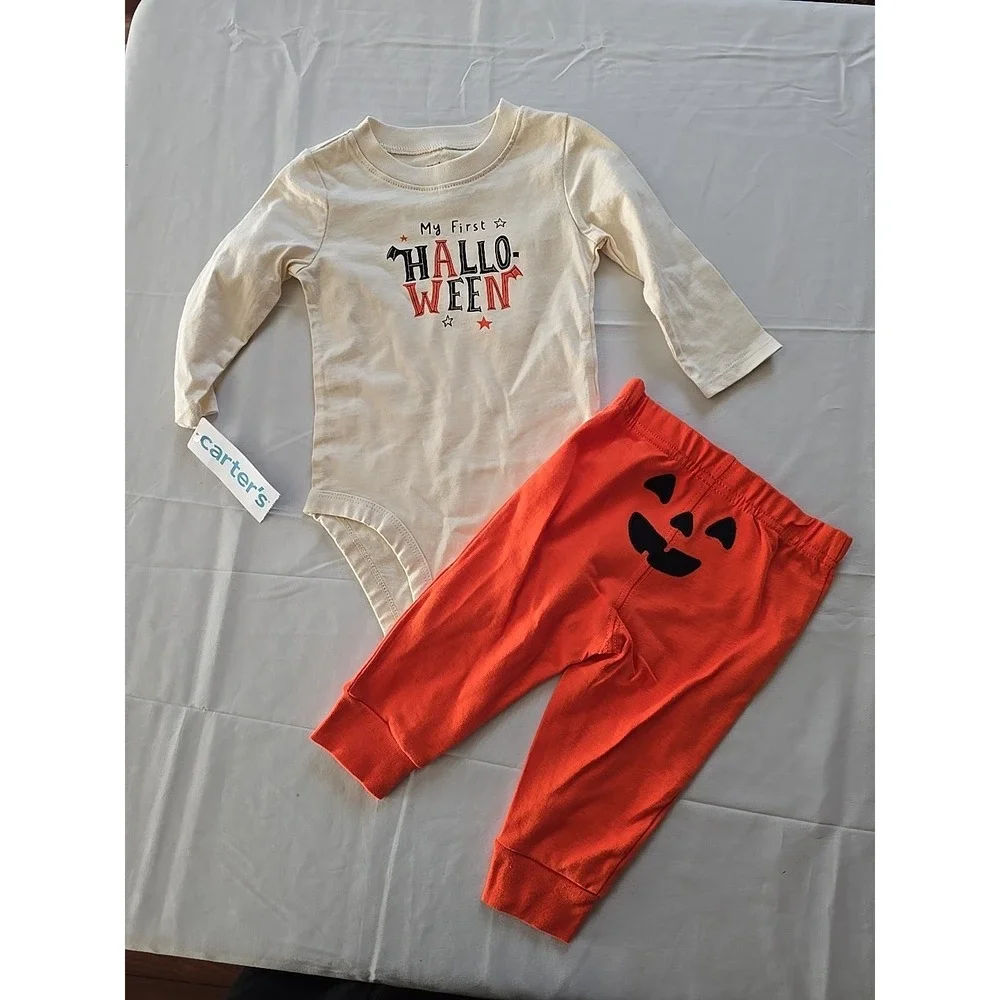 Nwt Carters Baby Boy 6 Months Pumpkin 1st Halloween Outfit Pants‎ Bodysuit Fall